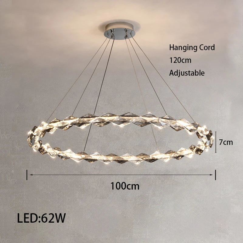 Luxury faceted crystal LED chandelier close-up