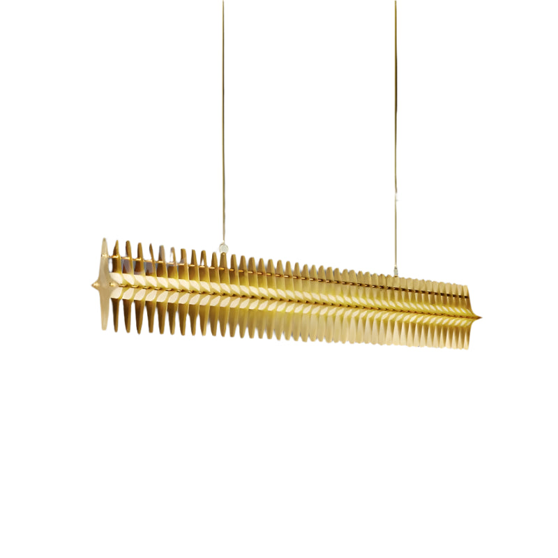 Sculptural linear metal pendant light kitchen island