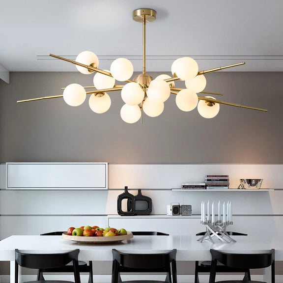 Gold branch globe chandelier front view
