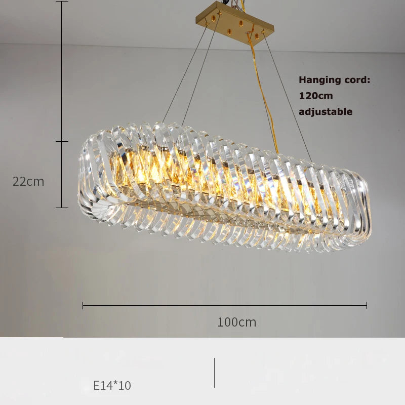 Round glass rod chandelier with warm and cool light