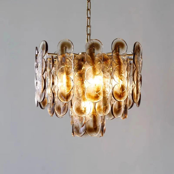 Luxury amber glass pendant light round chandelier dining room