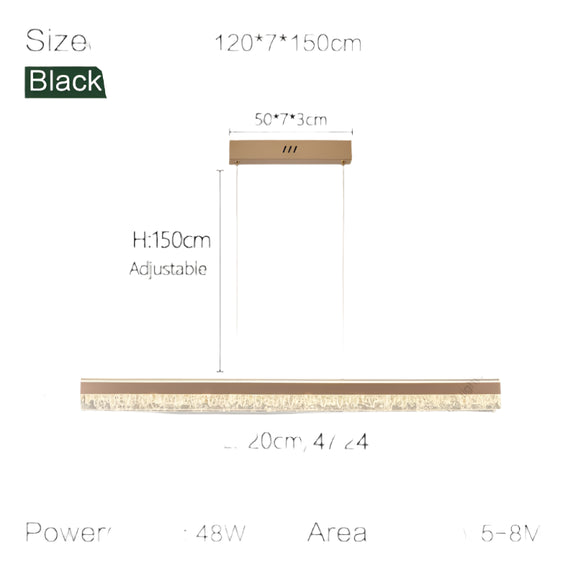 Modern minimalist LED bar pendant with crystal acrylic diffuser