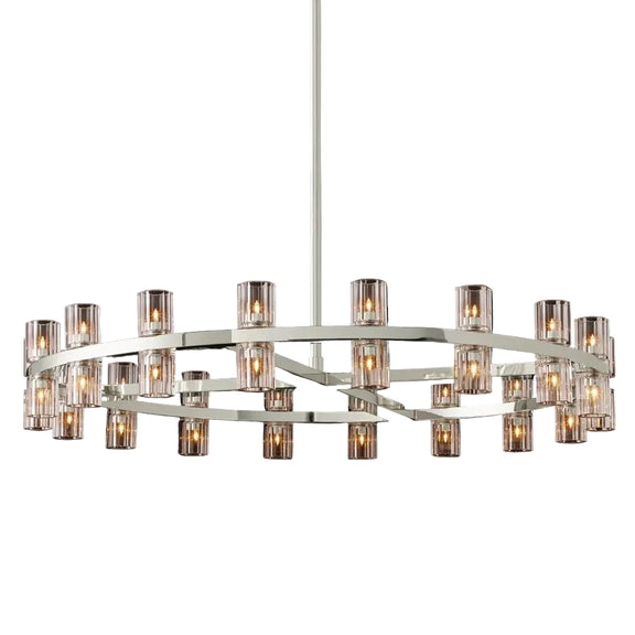 Modern circular LED chandelier with clear crystal covers