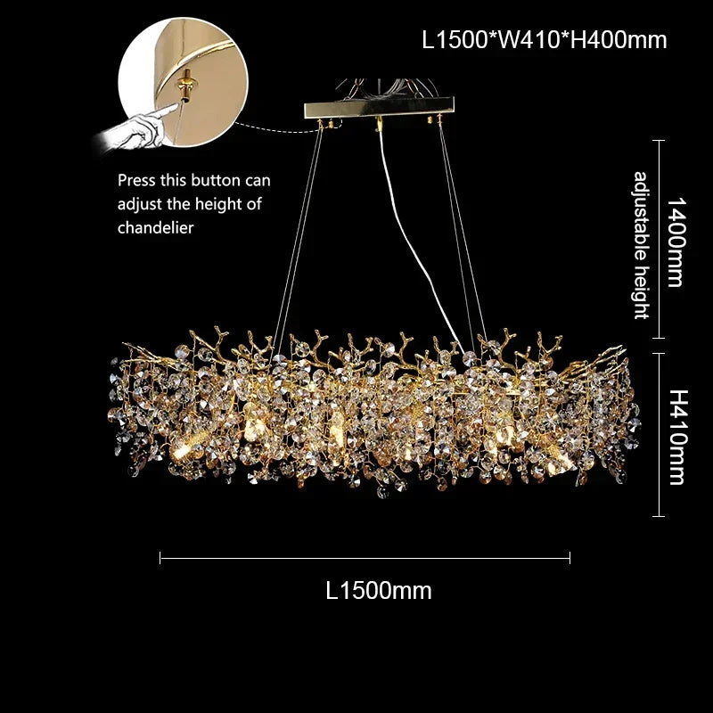 Designer gold crystal chandelier linear dining lighting