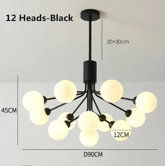 18-light frosted globe chandelier close-up