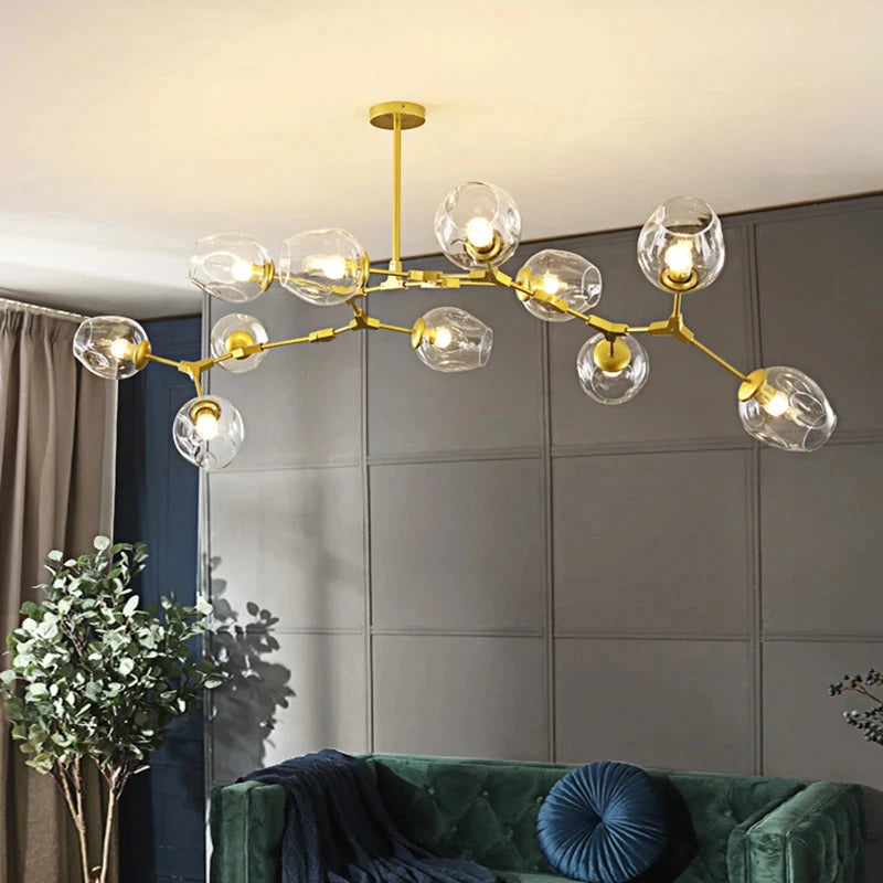 nordic molecular glass chandelier gold finish
