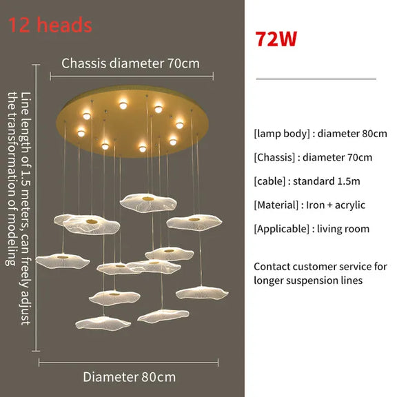 Modern lotus leaf LED chandelier double height ceiling