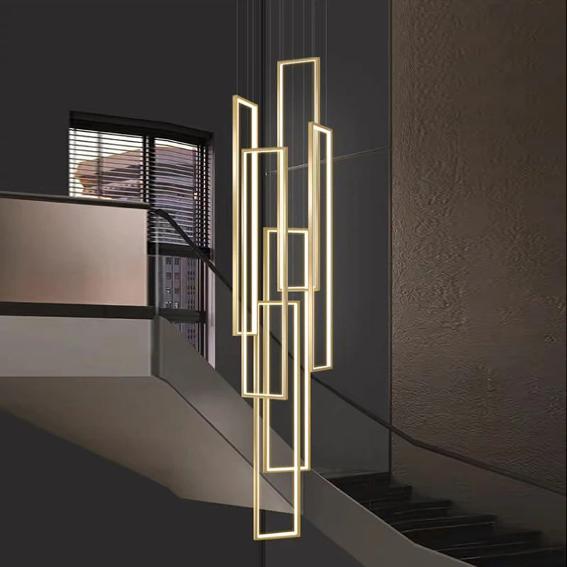 Modern LED staircase vertical chandelier gold