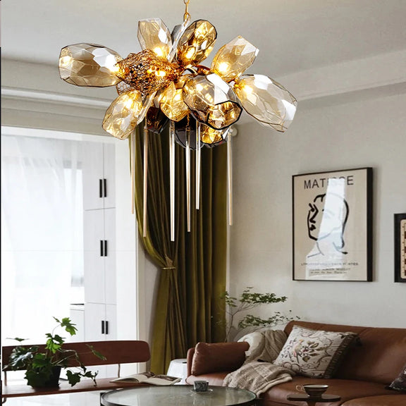 Luxury glass pendant chandelier modern staircase