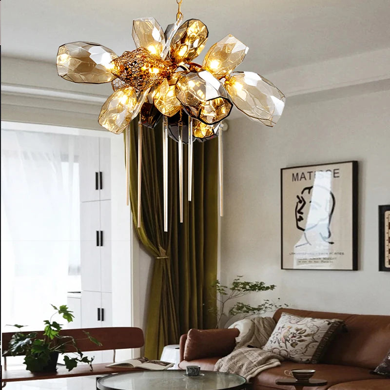 Luxury glass pendant chandelier modern staircase