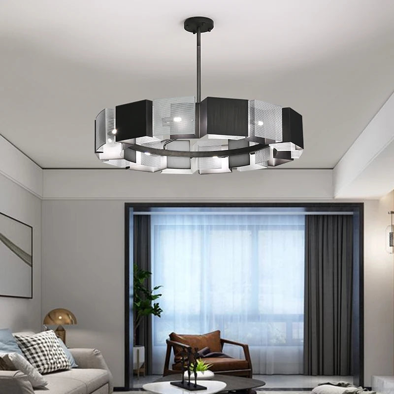 Statement honeycomb ring chandelier contemporary interior