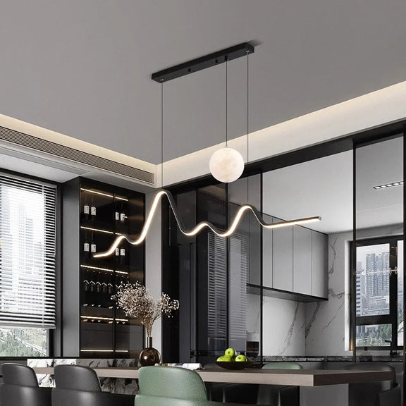 black wave LED hanging light contemporary dining room