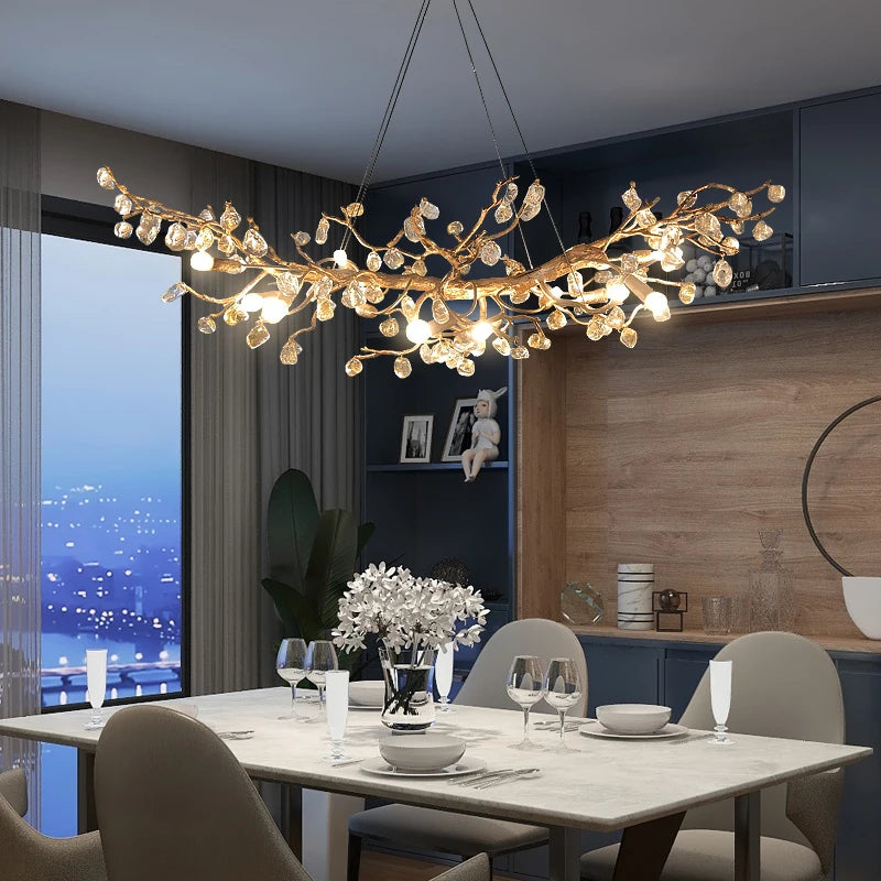 Hanging chandelier with cascading glass branches