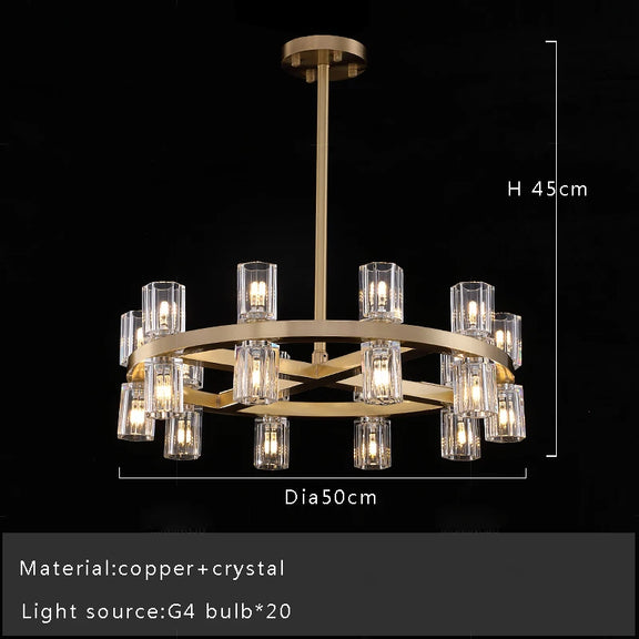 Art deco brass crystal LED ceiling chandelier