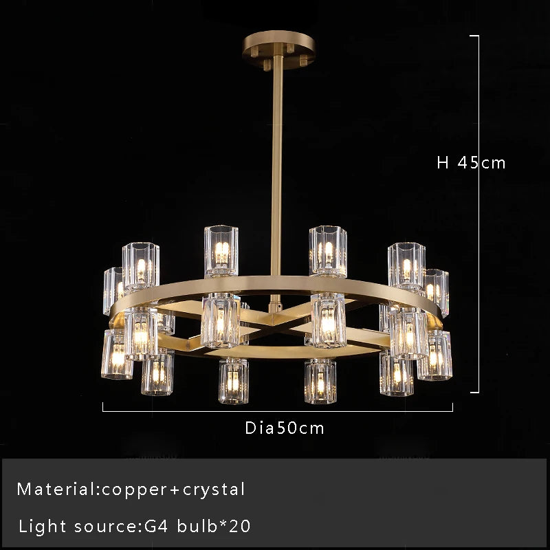 Art deco brass crystal LED ceiling chandelier