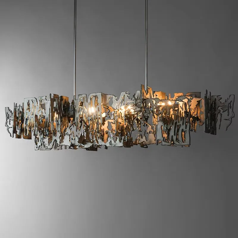 abstract stainless steel chandelier dining area