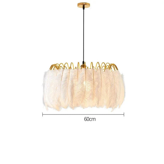 Feather chandelier with warm LED lighting