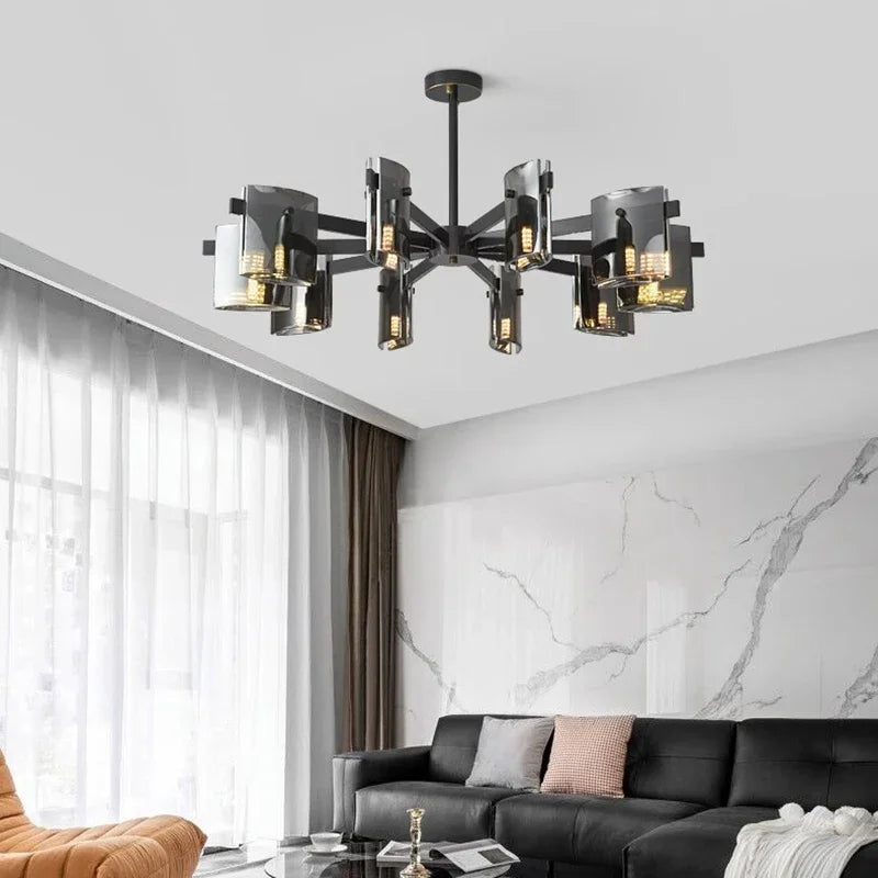 Smoked-glass modern chandelier ceiling view
