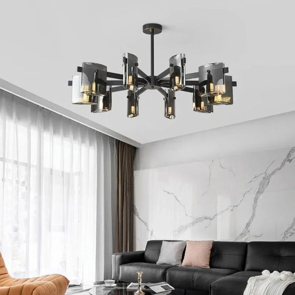 Smoked-glass modern chandelier ceiling view