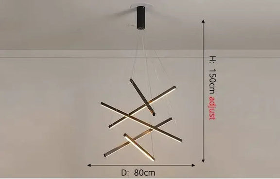Contemporary vertical LED rod chandelier duplex