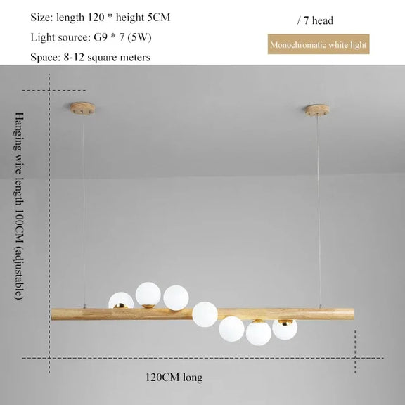 Japanese style wooden bar chandelier with frosted glass balls
