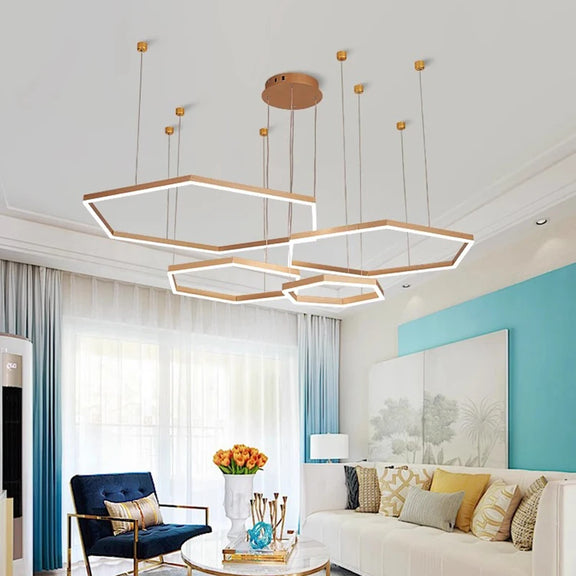 Hexagon LED pendant chandelier modern dining room