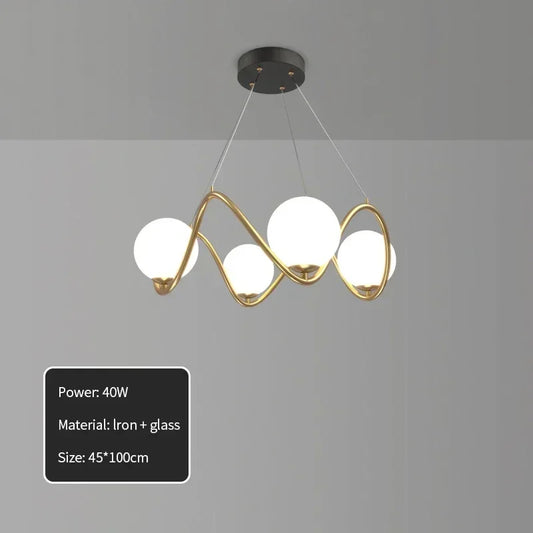 Bauhaus swirl gold chandelier with frosted globes