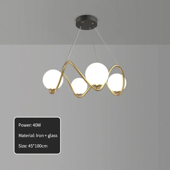 Bauhaus swirl gold chandelier with frosted globes