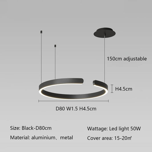 Curved ring LED ceiling light for modern dining room