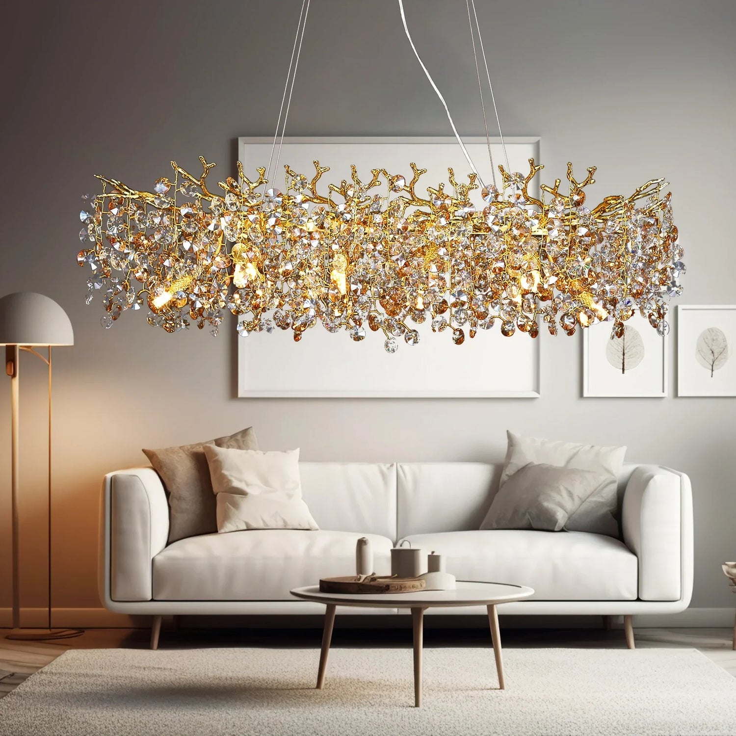 Luxury gold branch crystal chandelier modern dining room