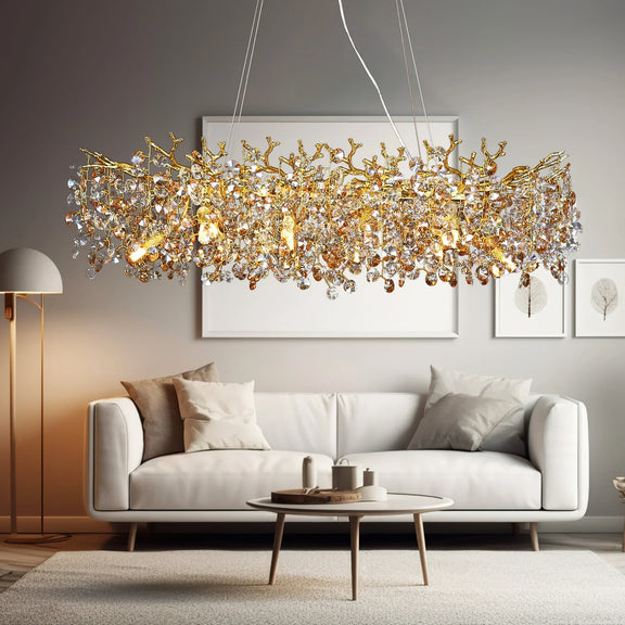 Luxury gold branch crystal chandelier modern dining room