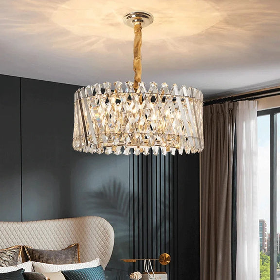 art deco crystal drum chandelier gold silver