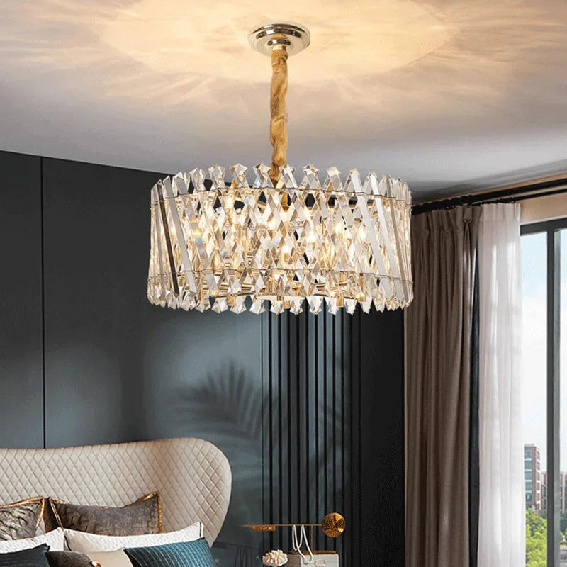 art deco crystal drum chandelier gold silver