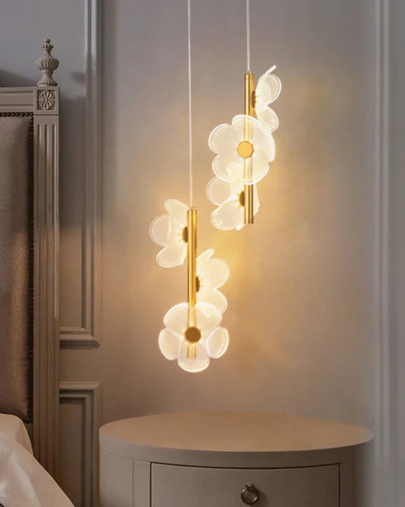 Nordic golden flower LED pendant light for bedroom