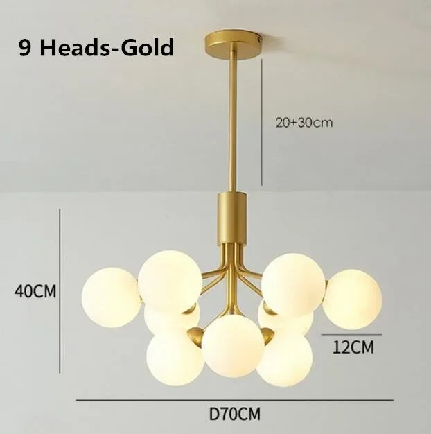 Ceiling-mounted multi-sphere chandelier for living room