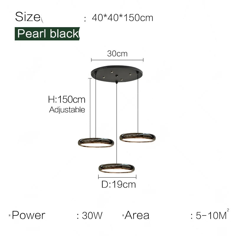 Slim bar canopy with three suspended LED rings in black finish