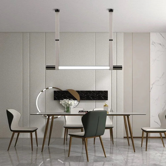 Contemporary linear LED pendant light interior view
