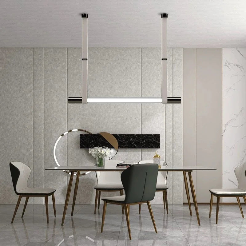 Contemporary linear LED pendant light interior view