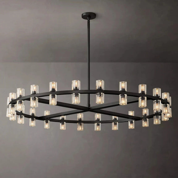 Black crystal ring chandelier with glass cup shades