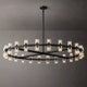 Black crystal ring chandelier with glass cup shades