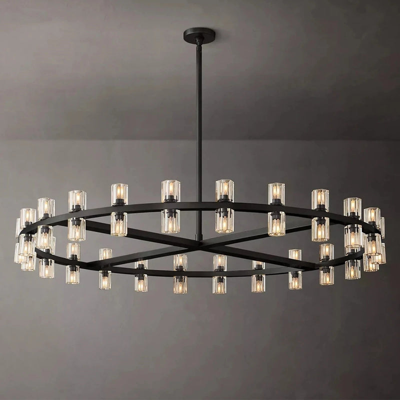 Black crystal ring chandelier with glass cup shades