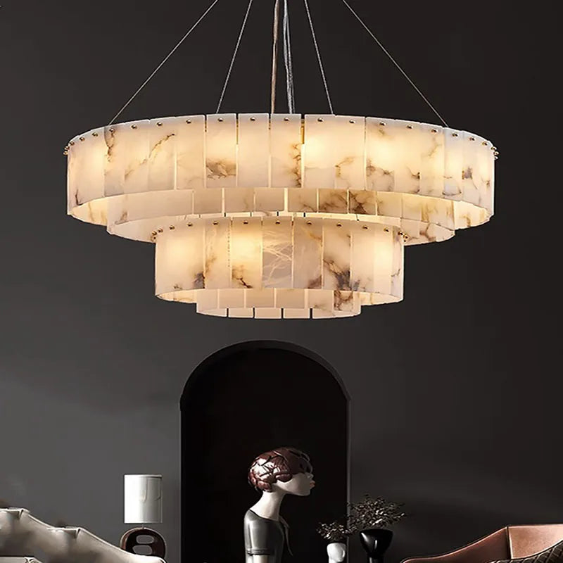 Modern marble-look ceiling chandelier