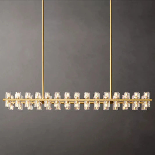 Slim rectangular crystal pendant light for dining room