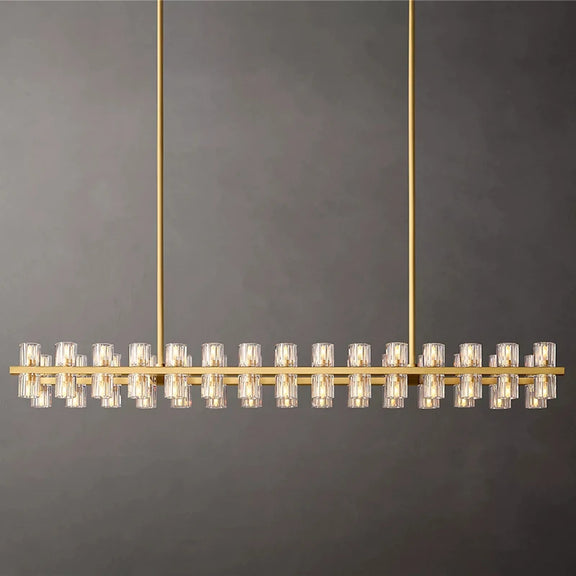 Slim rectangular crystal pendant light for dining room