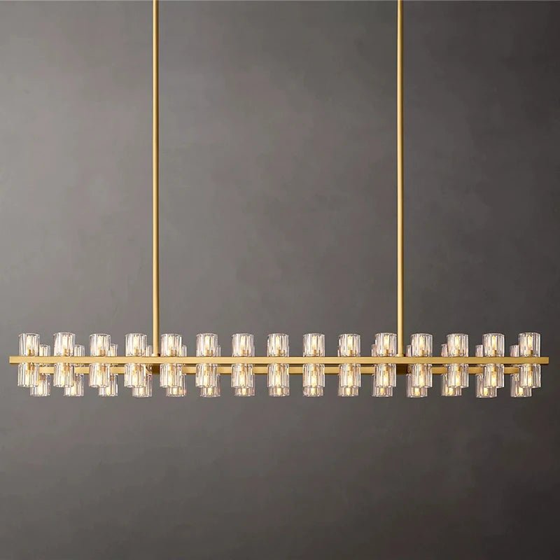 Slim rectangular crystal pendant light for dining room