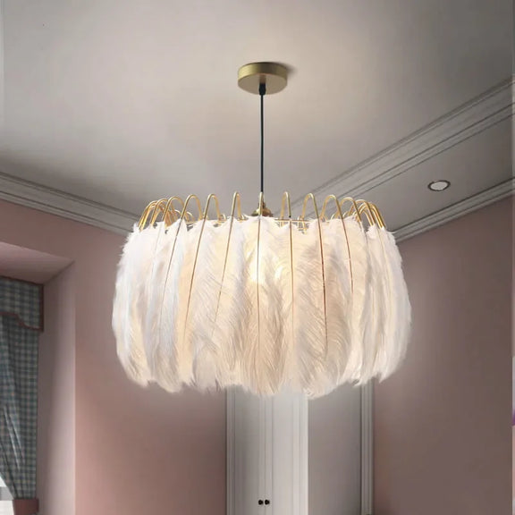 Modern Nordic feather pendant light in gold finish