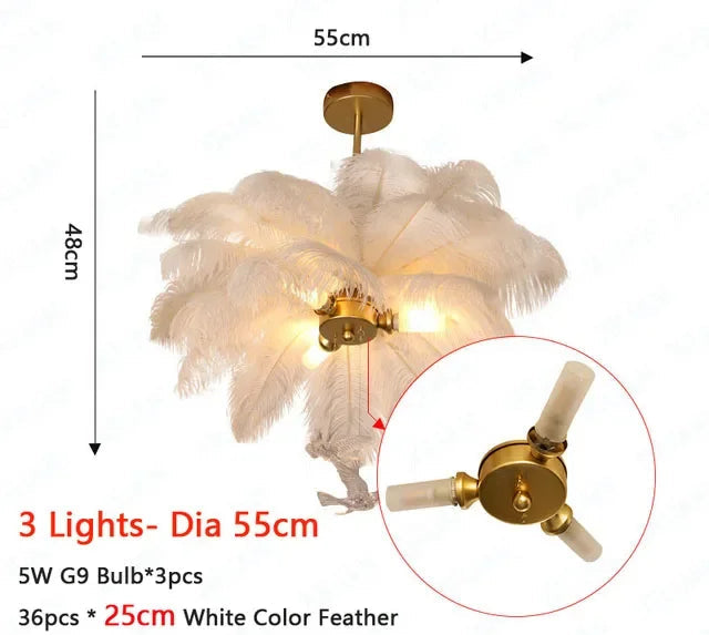 White ostrich feather chandelier bedroom lighting