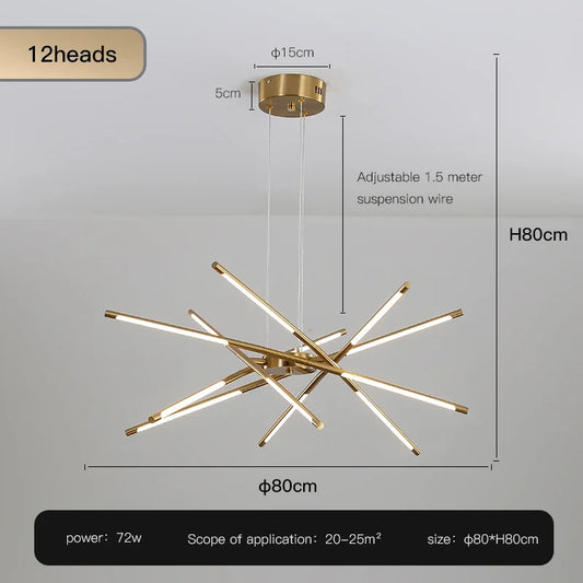 Modern starburst pendant light gold finish