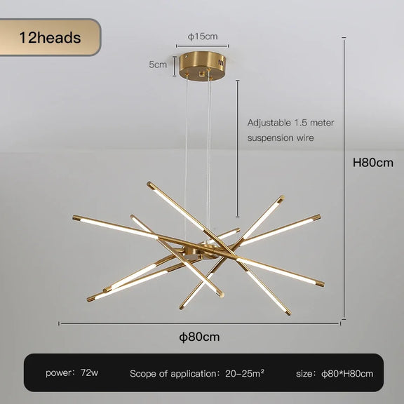Modern starburst pendant light gold finish