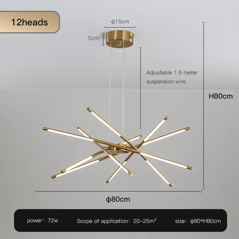 Modern starburst pendant light gold finish